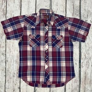 Wrangler Plaid Short Sleeve Cowboy Pearl Snap Rancher Rodeo Country Music Shirt